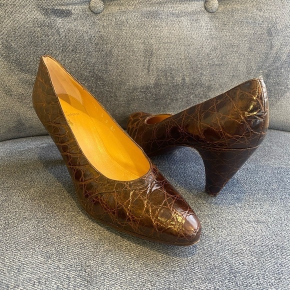 Vintage 1980s Ralph Lauren Genuine Crocodile Pumps Designer Heels - Picture 1 of 11